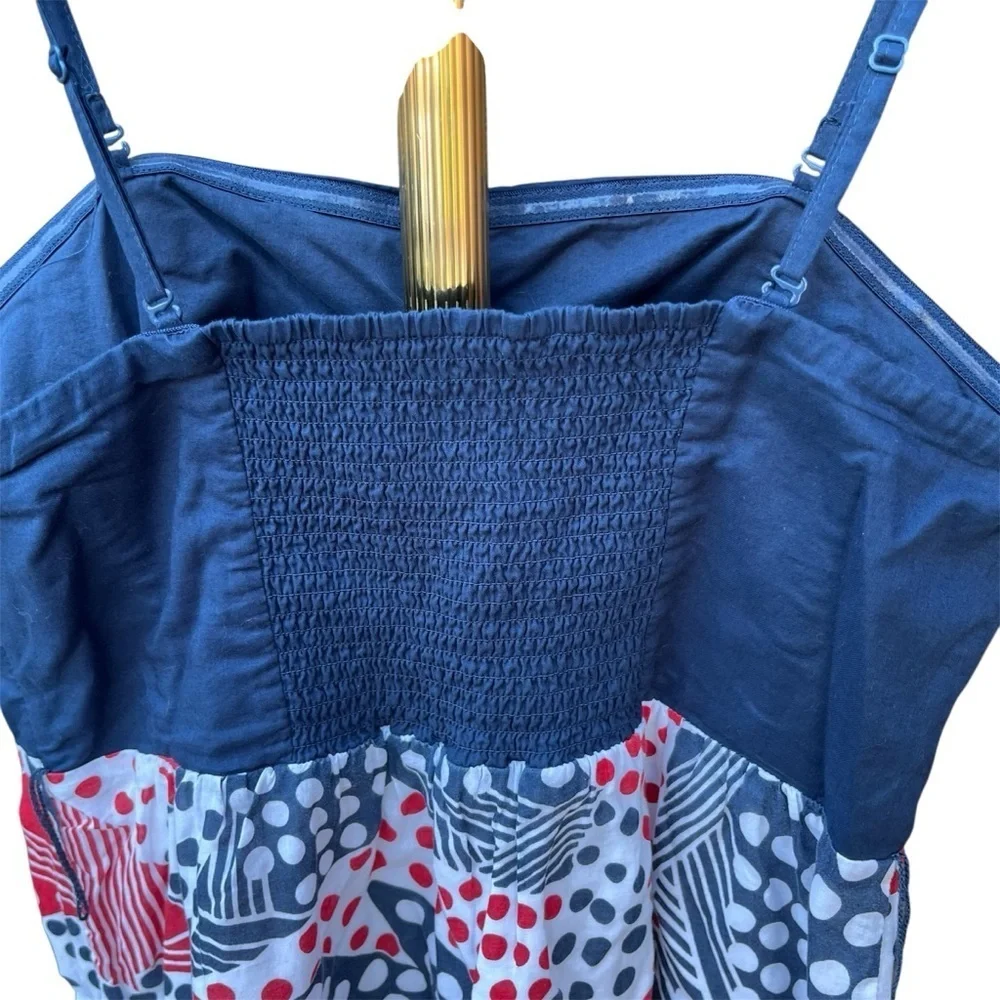 Odille Blue and Red Cotton Polka Dot Patterned Dress - Picture 9 of 13